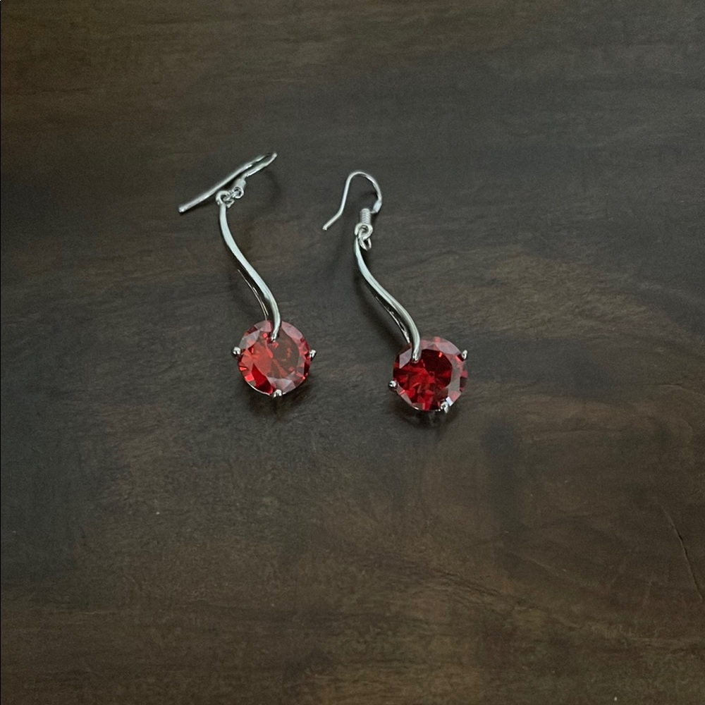 Silver and Red Drop Earrings